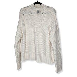 ❤️Aerie S Cream Sweater Chunky Cable Knit Oversized Western Fisherman Coquette